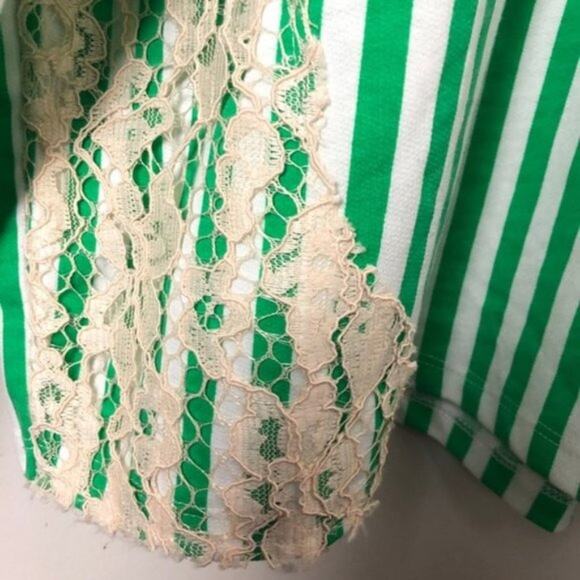 ZARA Womens Long Sleeve Lace Sweatshirt with Green & White Stripe - Picture 6 of 13